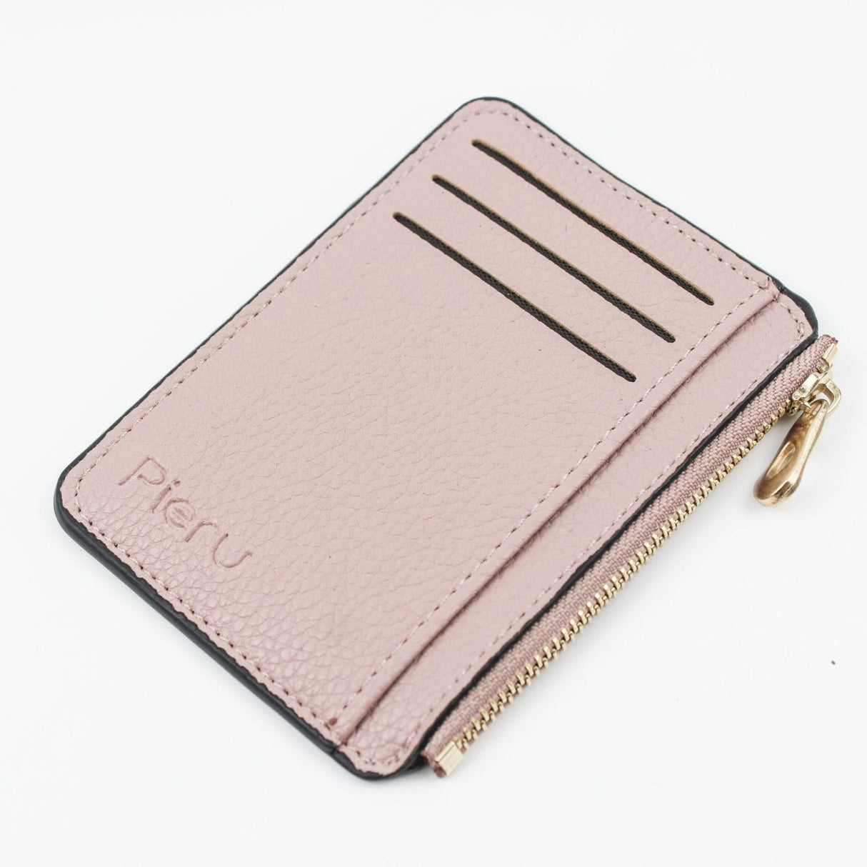 Multi Slot Zipper Card Holder Large Capacity Ultra Thin Coin Purse - Coffee