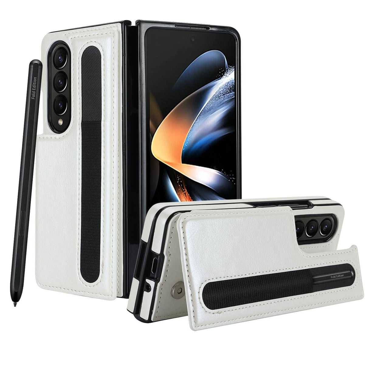 For Samsung Galaxy Z Fold4 5G Double Buckle Foldable Phone Case With Pen Slot - Black