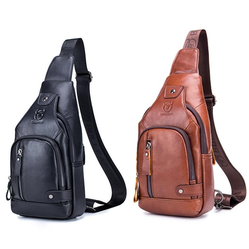 Soft Cowhide Chest Bag For Men Outdoor Casual - Red Brown