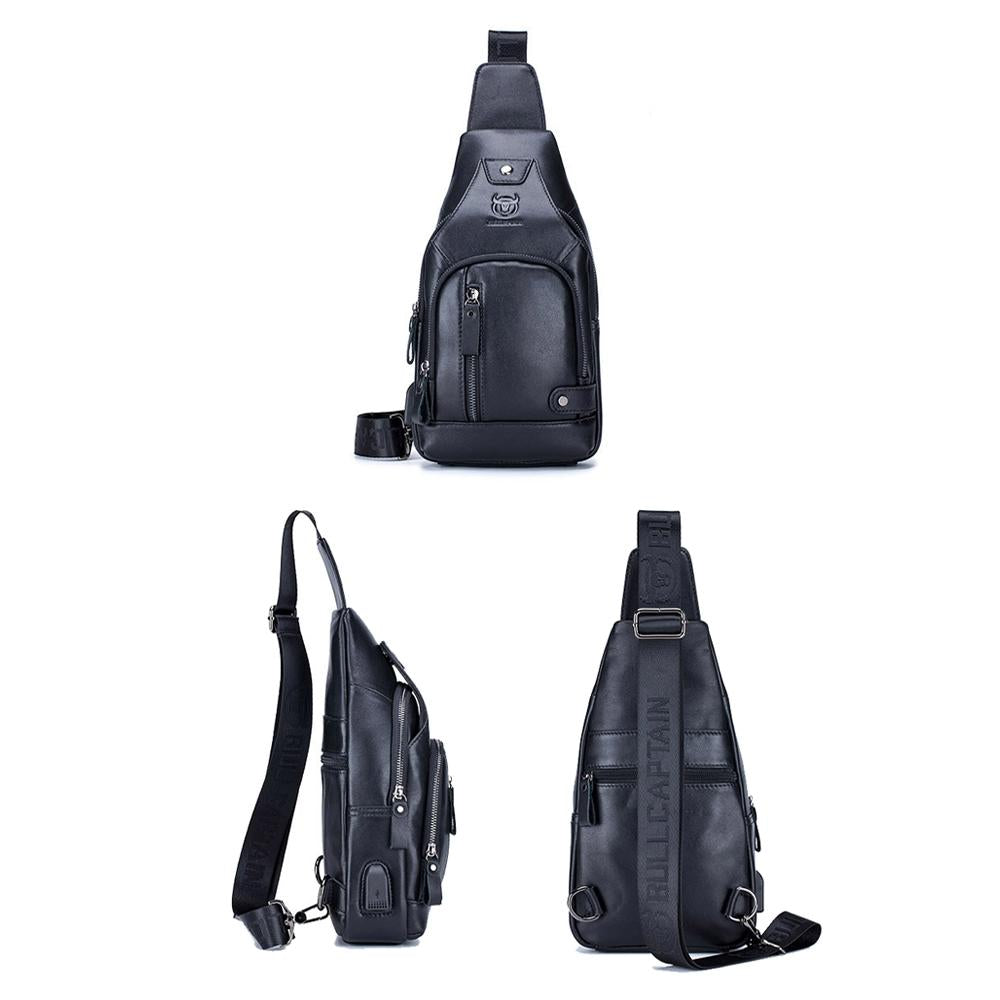 Soft Cowhide Chest Bag For Men Outdoor Casual - Red Brown