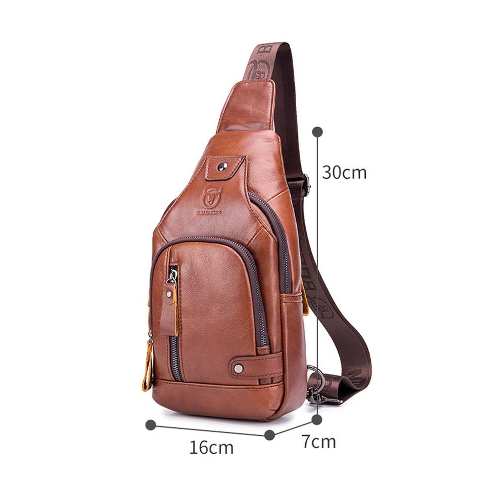 Soft Cowhide Chest Bag For Men Outdoor Casual - Red Brown