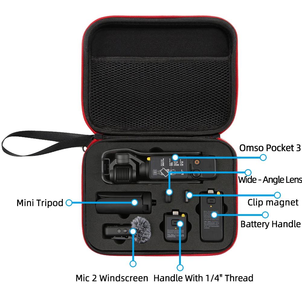 Dji Pocket 3 Camera Handbag - Storage Bag - Black Shell Red Inner