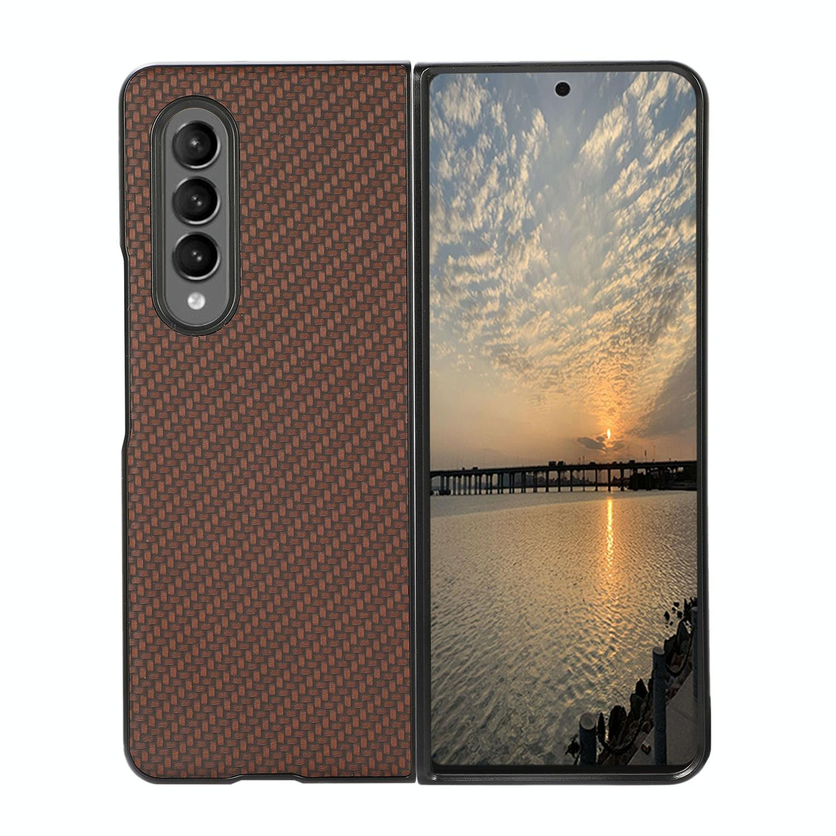 For Samsung Galaxy z Fold4 5G Carbon Fiber Texture Leather Phone Case - Pu Material - Red