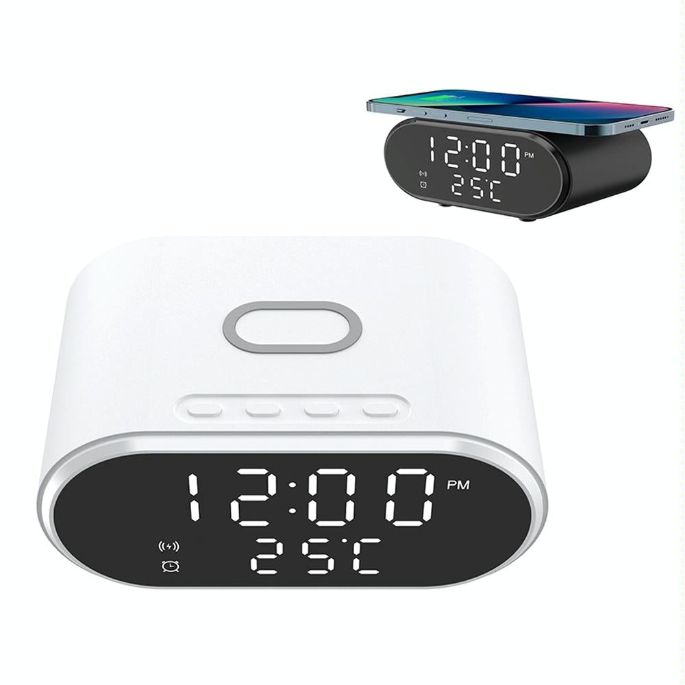 15W Wireless Charger With Mirror & Clock - White
