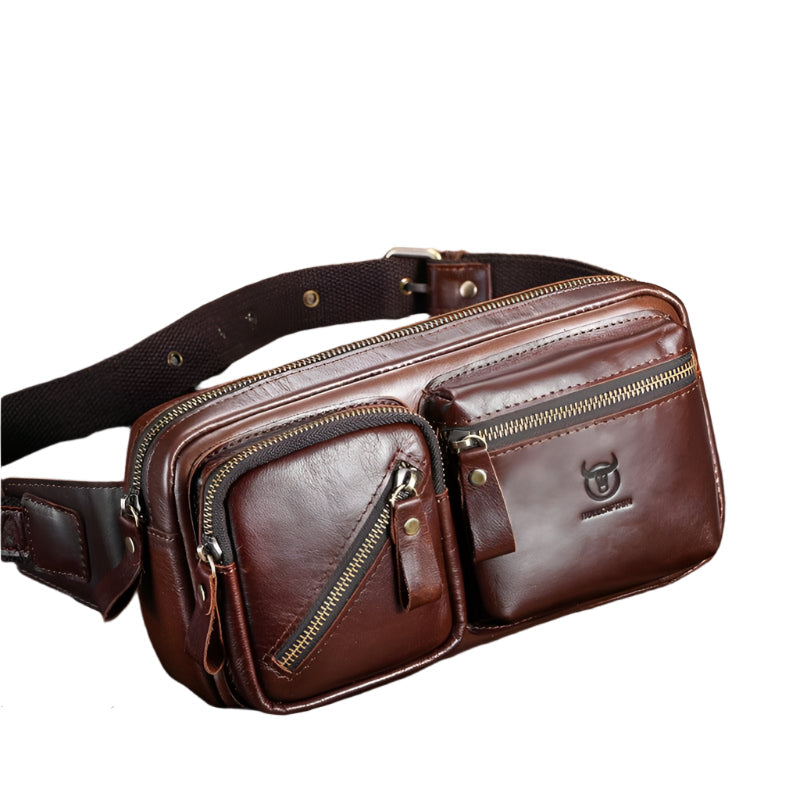 Large Capacity Retro Cowhide Crossbody Bag - Brown
