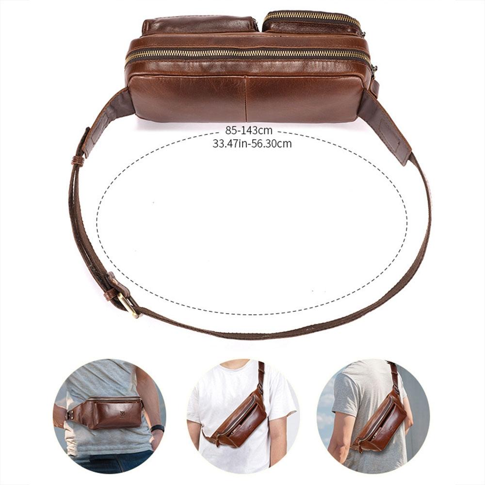 Large Capacity Retro Cowhide Crossbody Bag - Brown