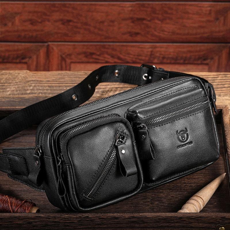 Large Capacity Retro Cowhide Crossbody Bag - Brown