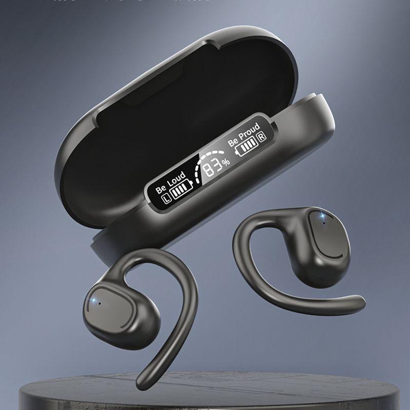 Waterproof Wireless Sports Bluetooth Earphones with Led Display - Black