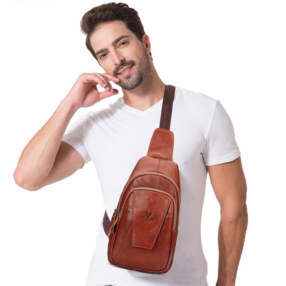 Leather Men Shoulder Bag Compact & Stylish - Yellow Brown