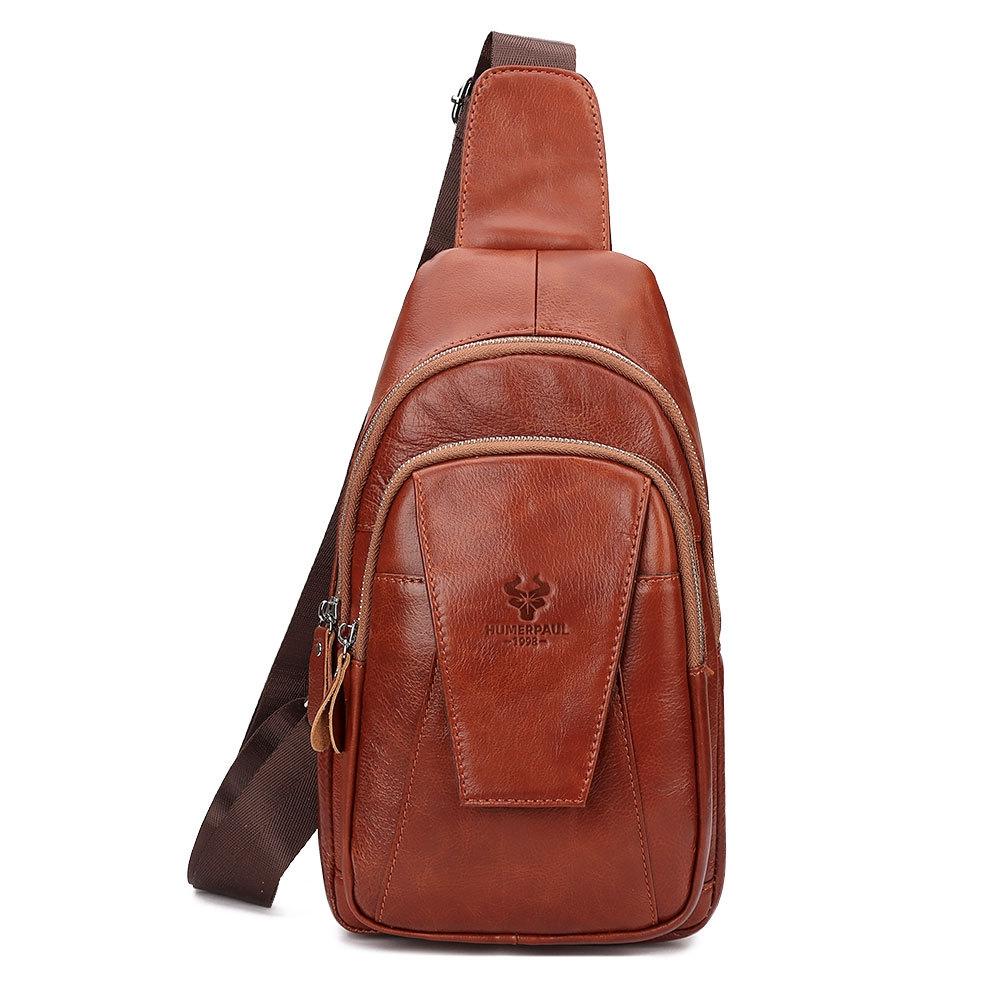 Leather Men Shoulder Bag Compact & Stylish - Yellow Brown