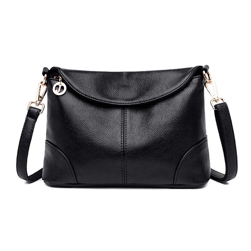 Stylish Soft Leather Shoulder Bag - Black