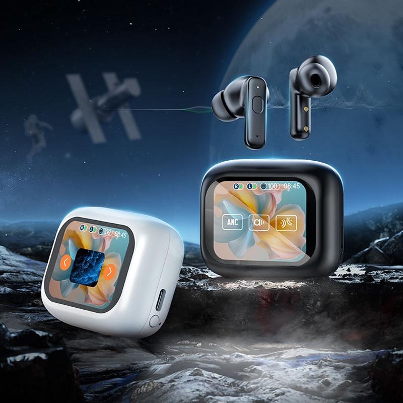 Wireless Bluetooth Earphones with Touch Screen & Noise Reduction - White