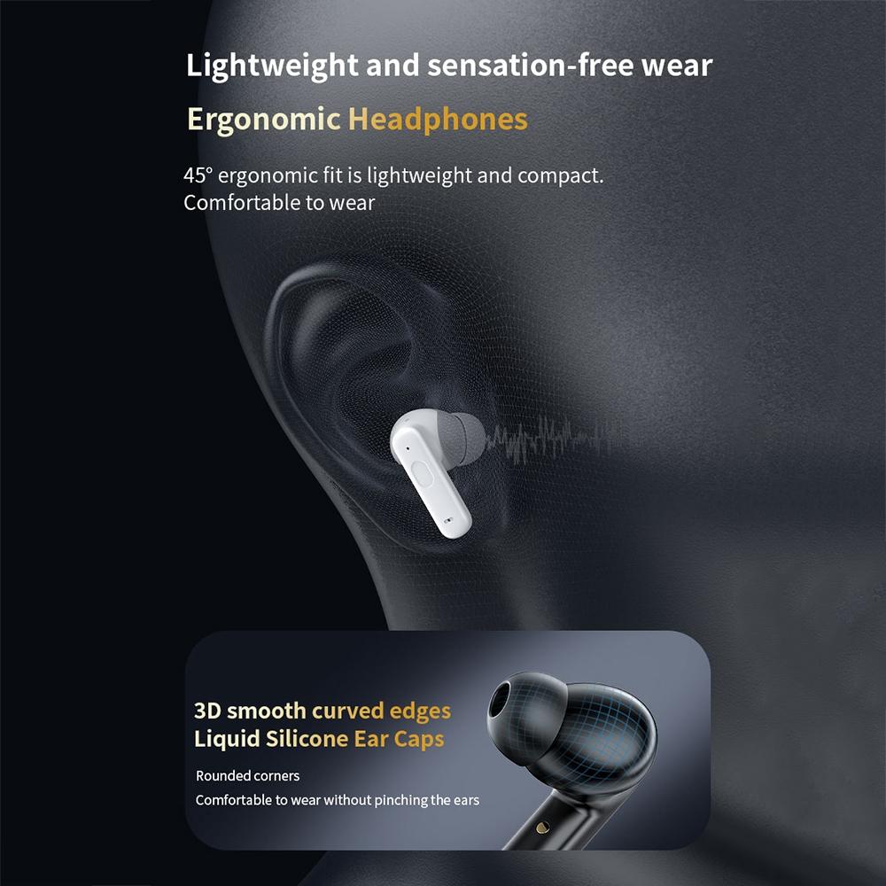 Wireless Bluetooth Earphones with Touch Screen & Noise Reduction - White