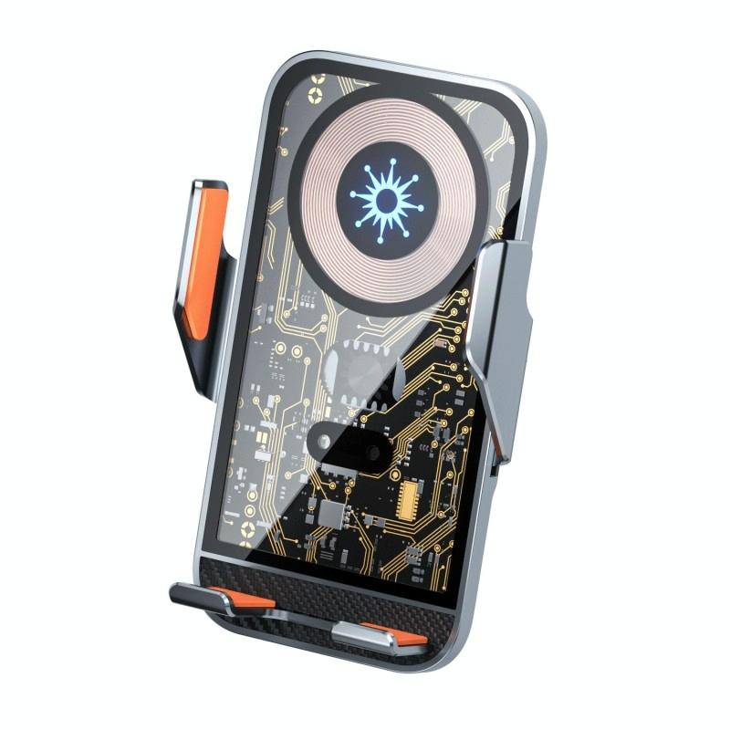 15w Fast Wireless Charger with Infrared Sensor for C10 Car Navigation - Transparent Stand - Blue