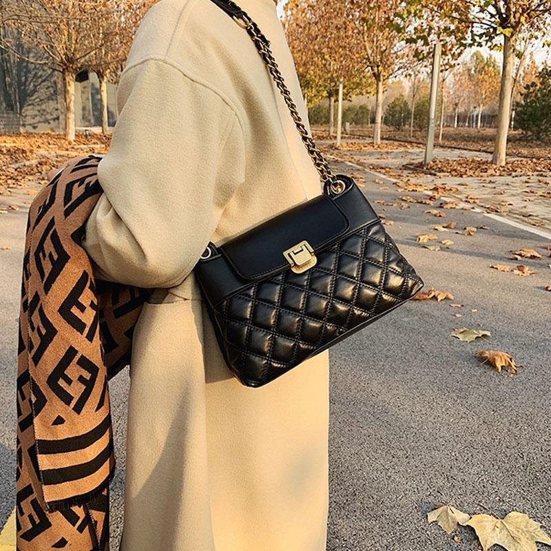 Versatile Rhombic Chain Crossbody Bag For Women - Black