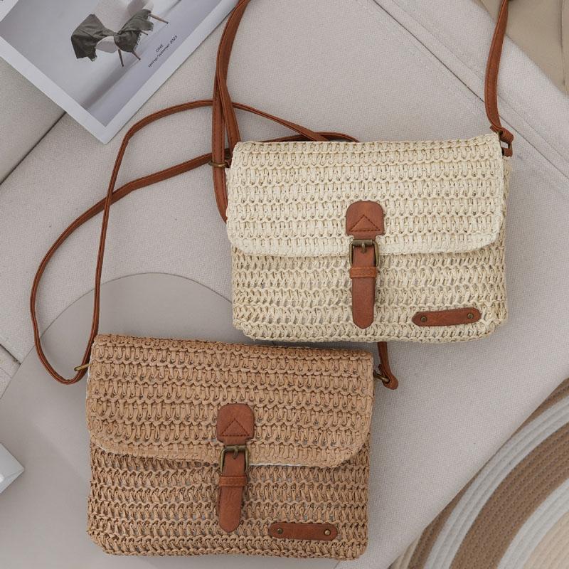 Vintage Crossbody Straw Bag For Women - Beige