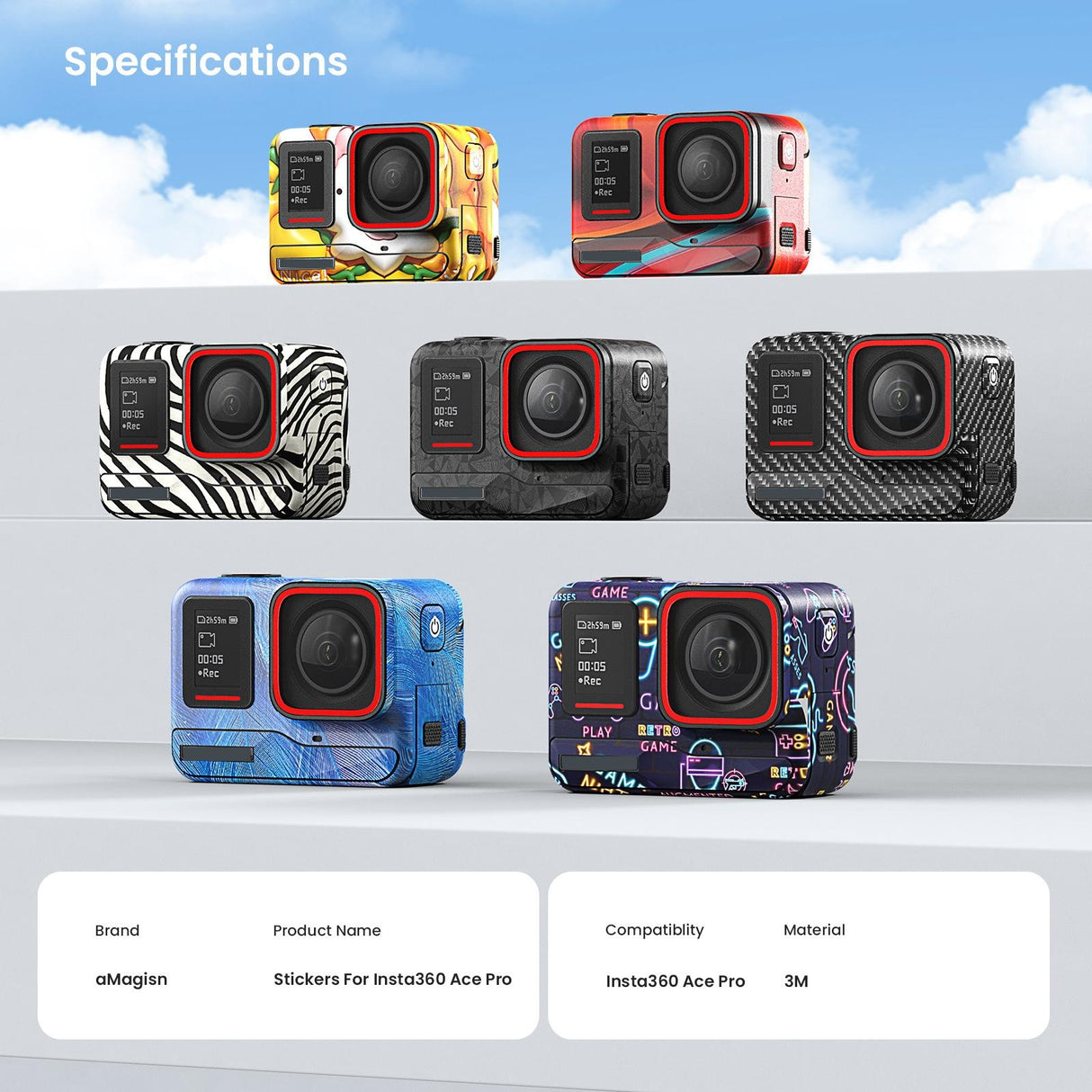Sports Camera Accessories for Insta360 Ace Pro - Amagisn Body Sticker - Carbon Fiber