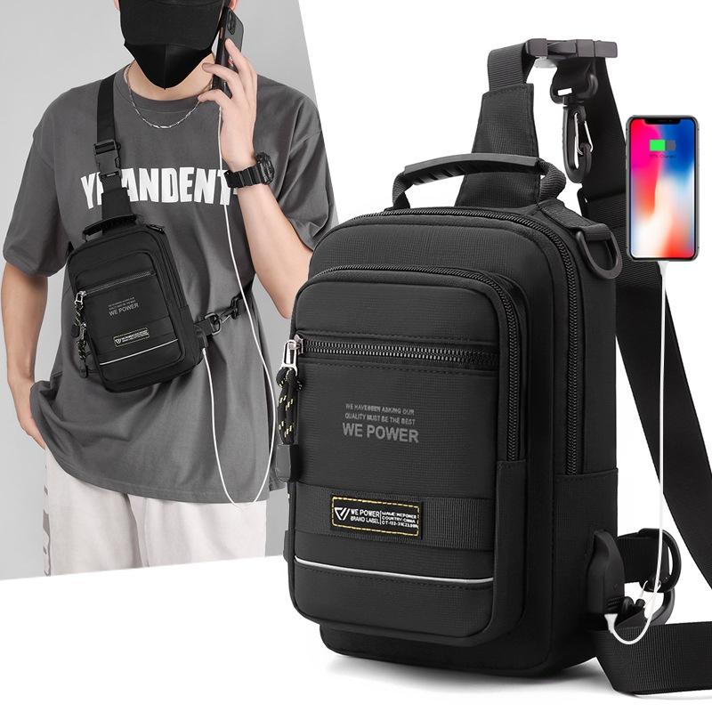 USB Chest Outdoor Shoulder Messenger Bag For Men With Charging Port - Grey
