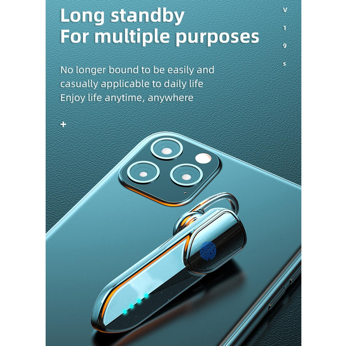 Business Style Bluetooth 5.0 Earphone with Fingerprint Touch - Silver