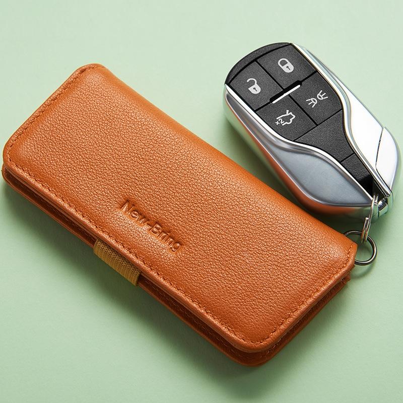 Leather Key Case With Pull Out Coin Purse Compact Key Storage For Men And Women - Black