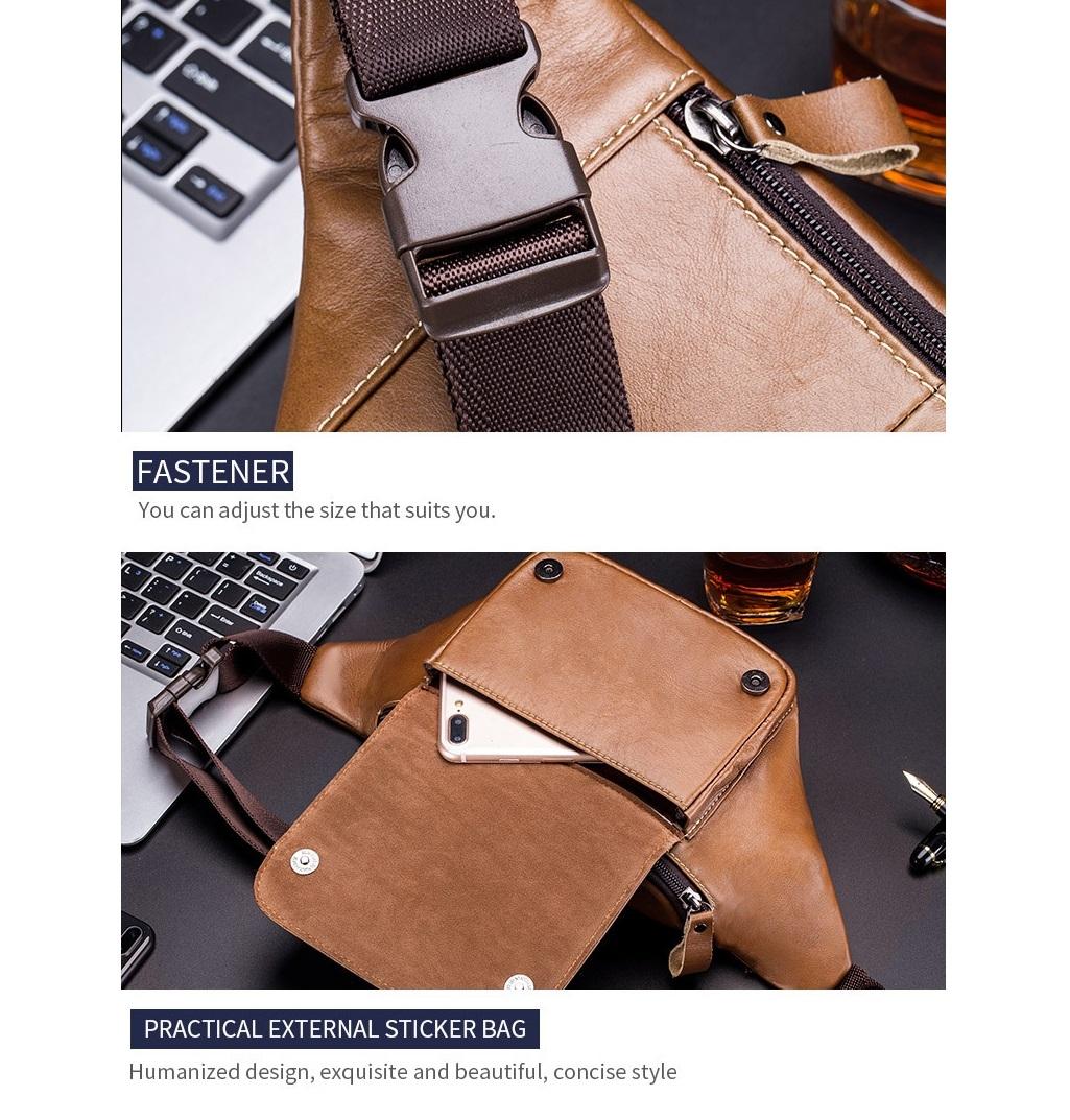 Large Capacity Cowhide Waist Bag For Men - Yellow Brown