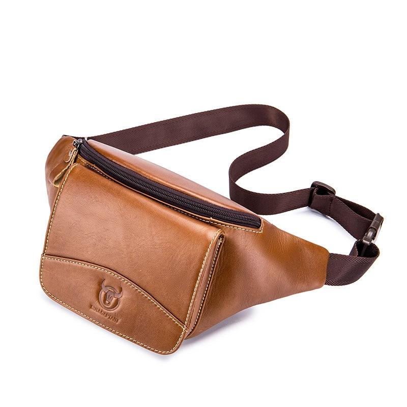 Large Capacity Cowhide Waist Bag For Men - Yellow Brown