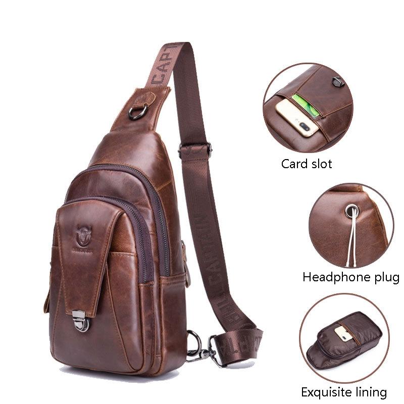 Men Leather Multi Function Shoulder Bag - Brown