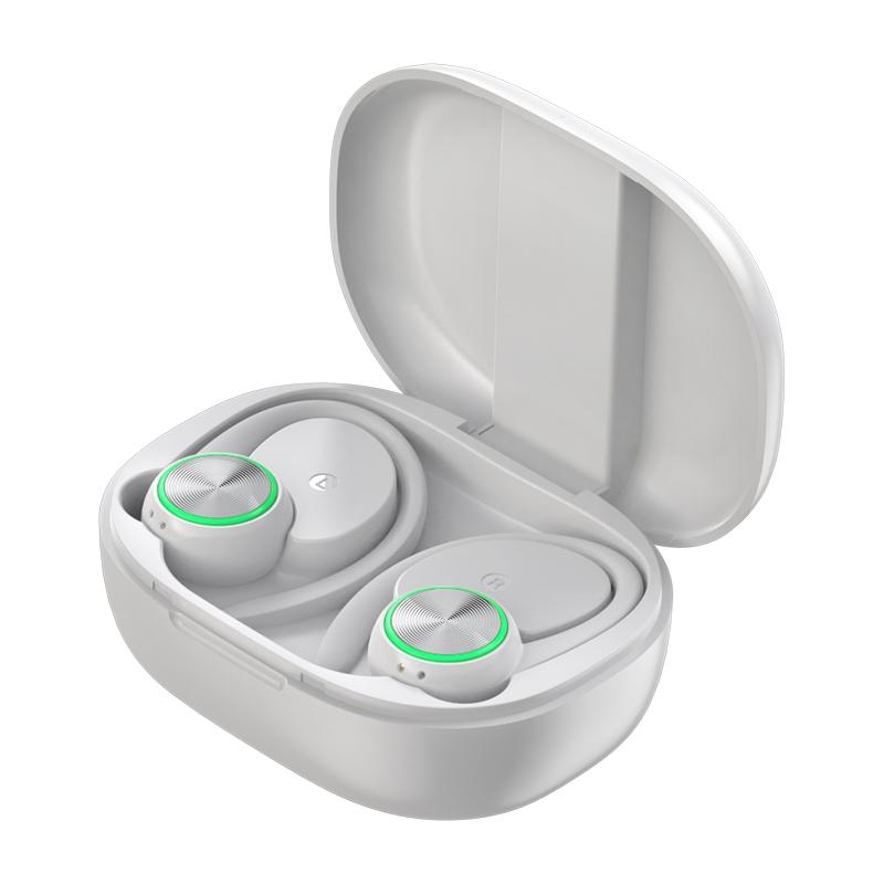 Wireless Bluetooth Earphones with Charging Bin and Digital Display - White