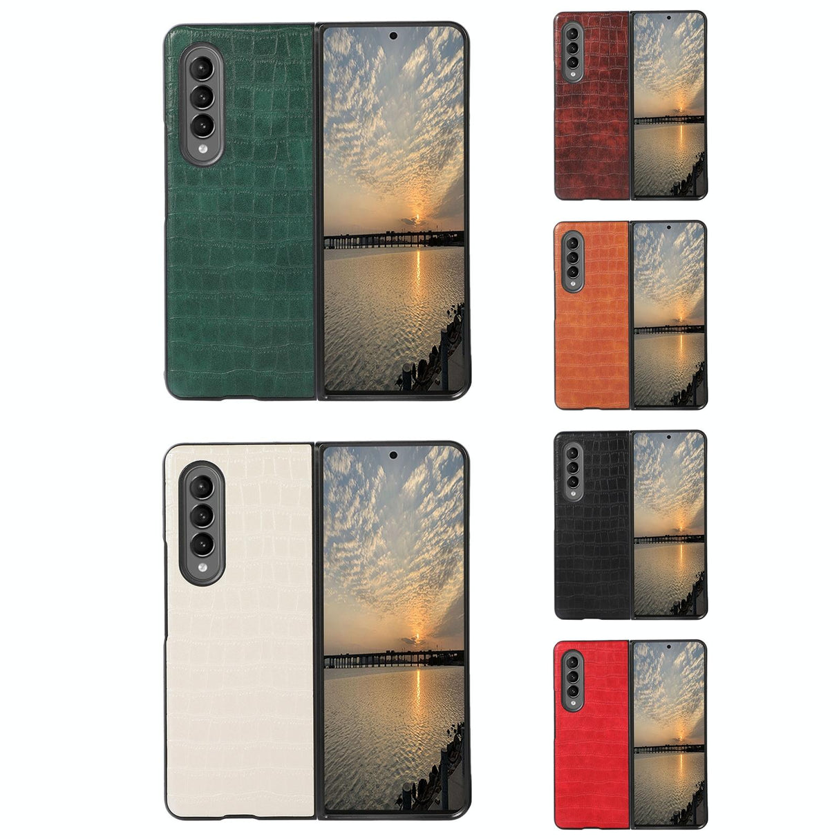For Samsung Galaxy Z Fold4 5G Foldable Crocodile Texture Phone Case - Pu Leather - Red