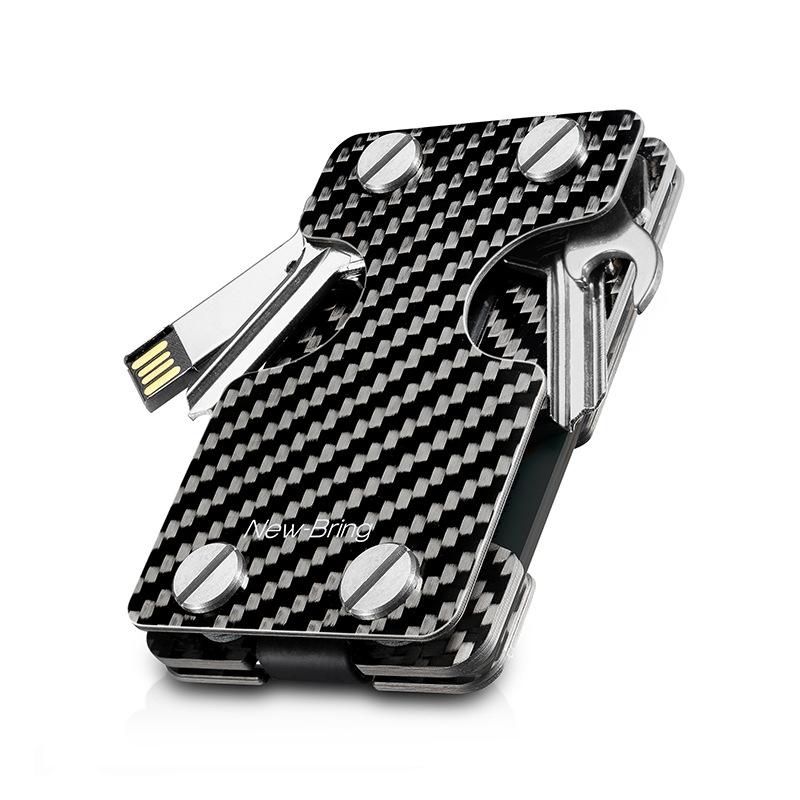 Multifunctional Edc Wallet For Keys & U Disk New Bring Metal Card Holder - Carbon Fiber