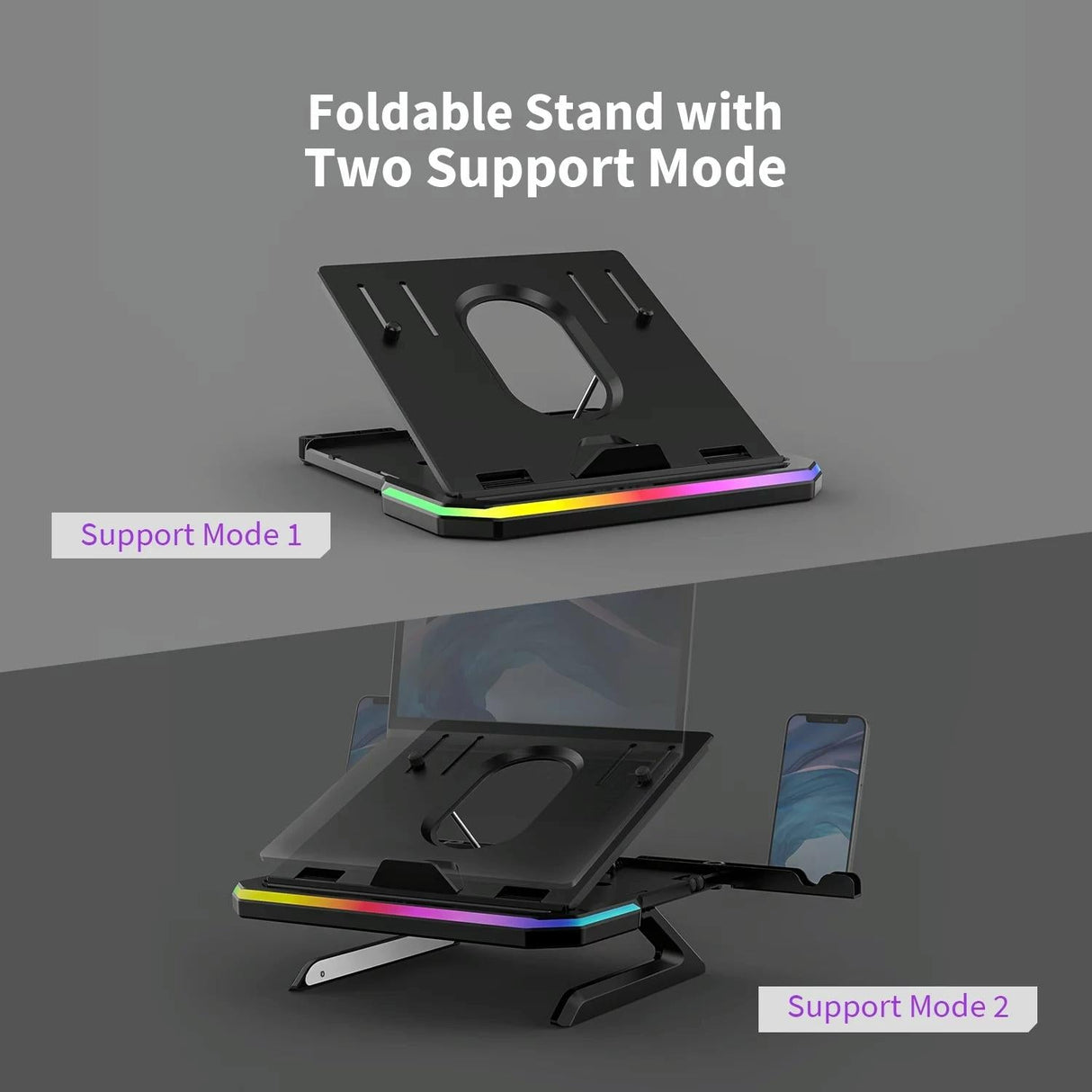 Adjustable Laptop Stand with 9 Levels of Lighting - Pink