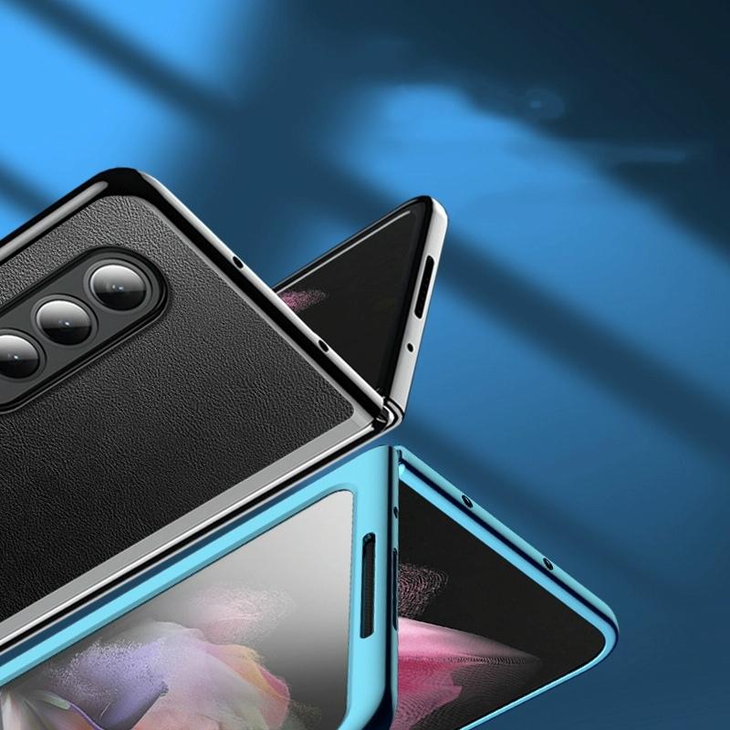 For Samsung Galaxy Z Fold4 5G Leather Plated Phone Cover - Blue
