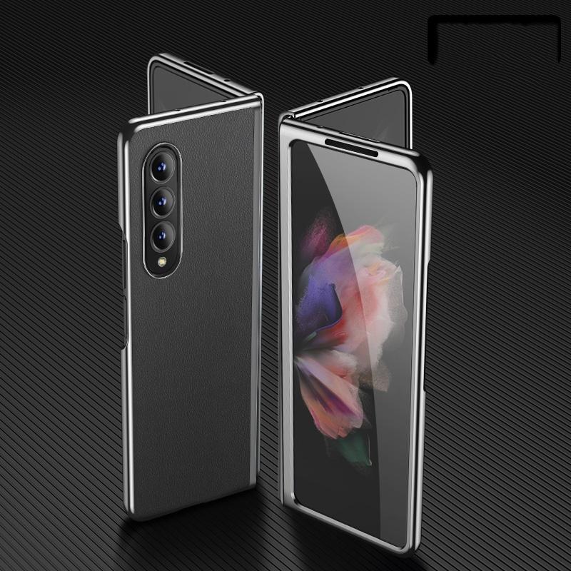 For Samsung Galaxy Z Fold4 5G Leather Plated Phone Cover - Blue