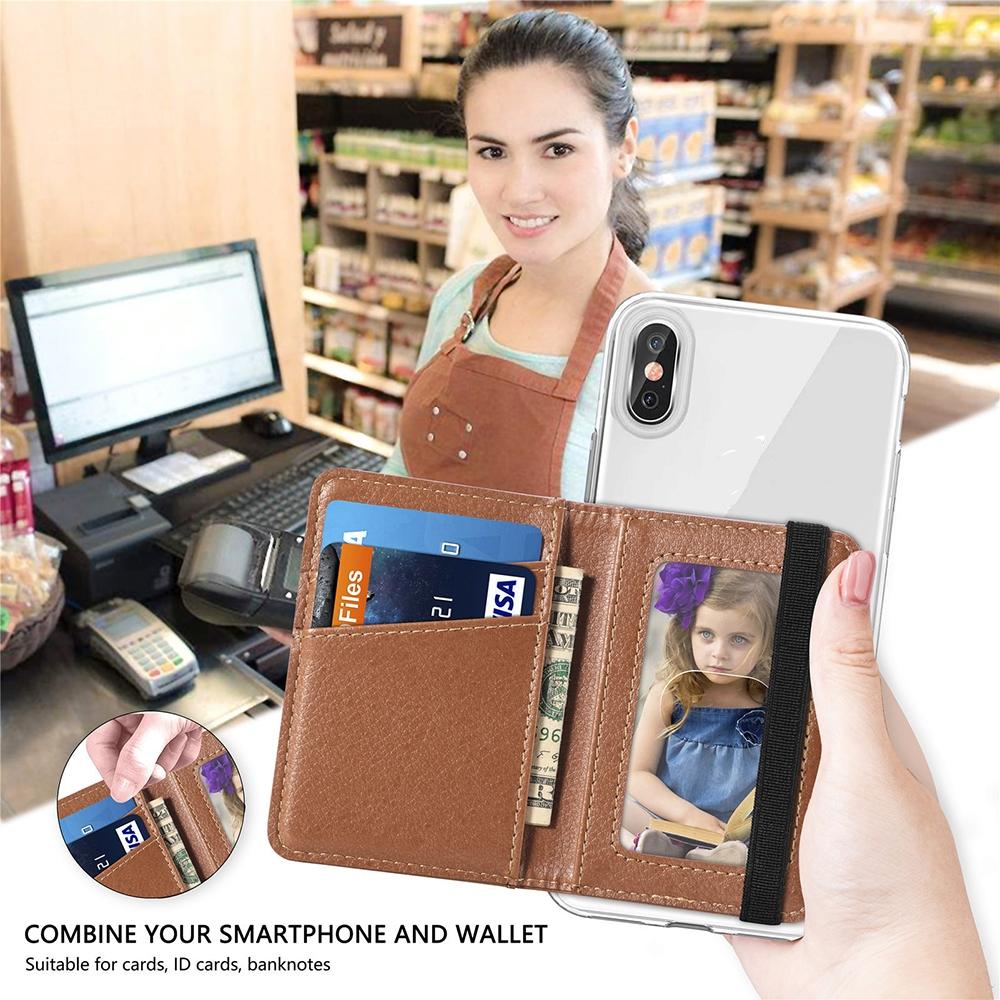 Pu Leather Phone Card Holder With Bracket Multifunctional - Brown