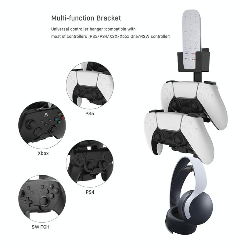Multi-platform Earphone Wall Hook with Remote Control for Gaming Consoles - Black