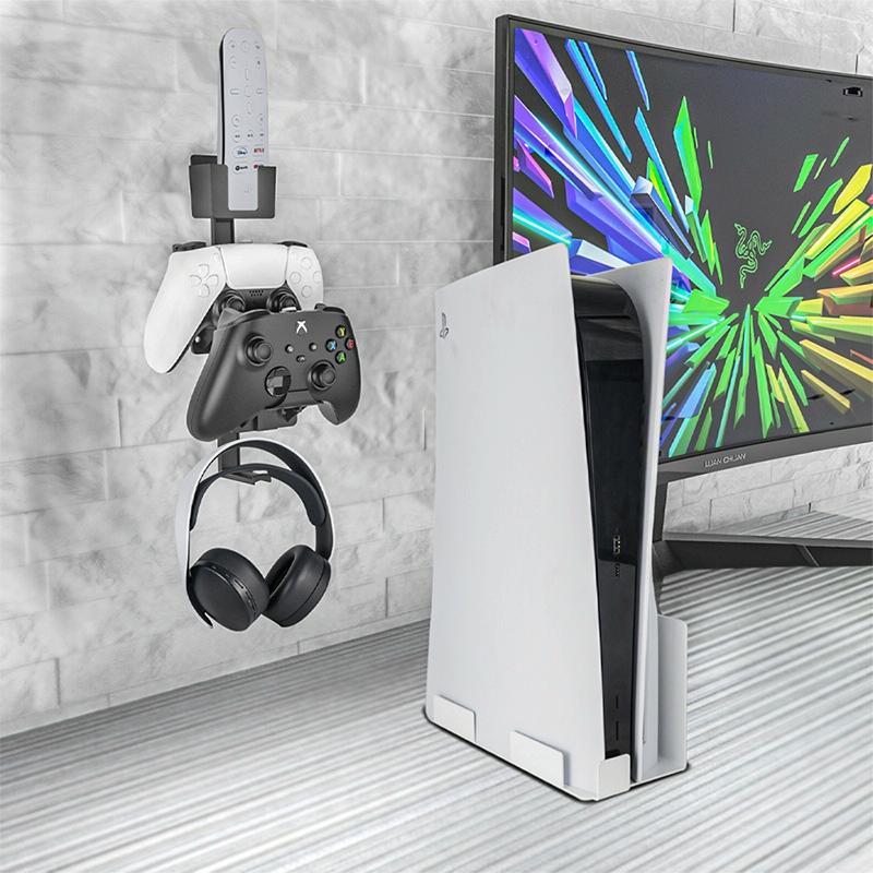 Multi-platform Earphone Wall Hook with Remote Control for Gaming Consoles - Black
