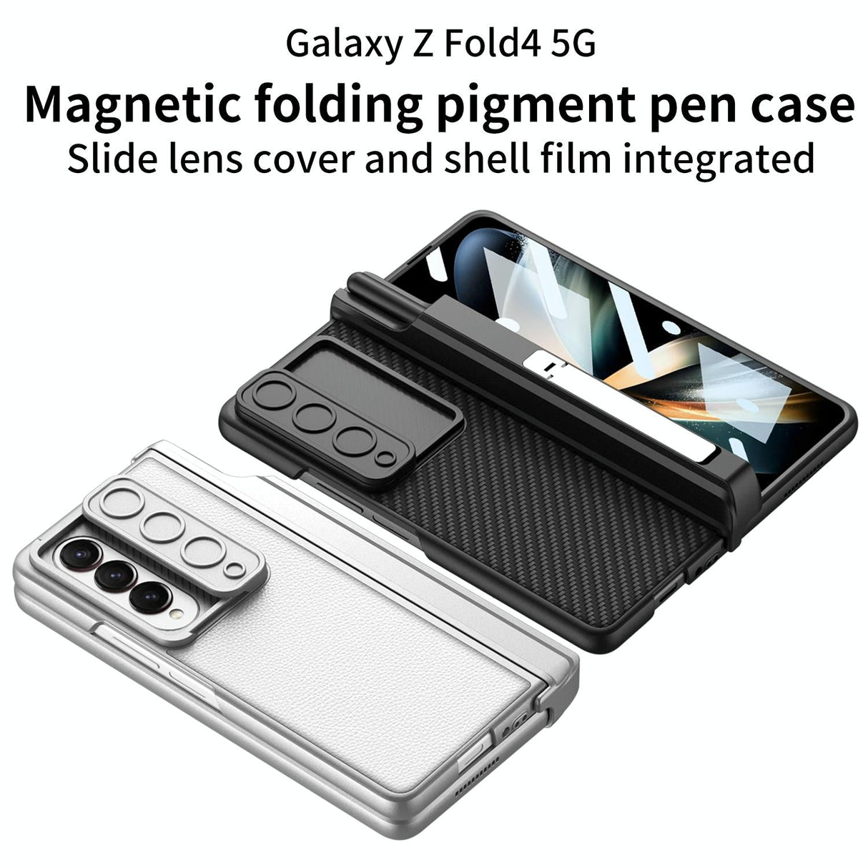 For Samsung Galaxy Z Fold4 5G Magnetic Leather Flip Case With Holder - Blue