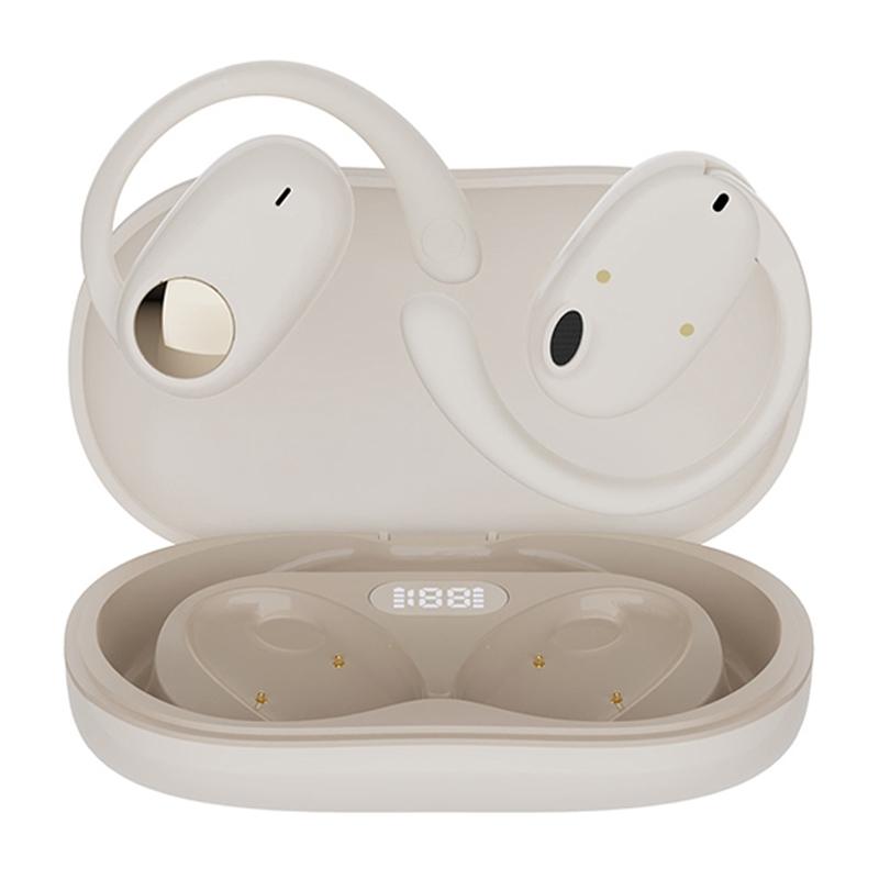 Wireless Dual-mic Bluetooth Earphones with Noise Reduction and Led Display - White