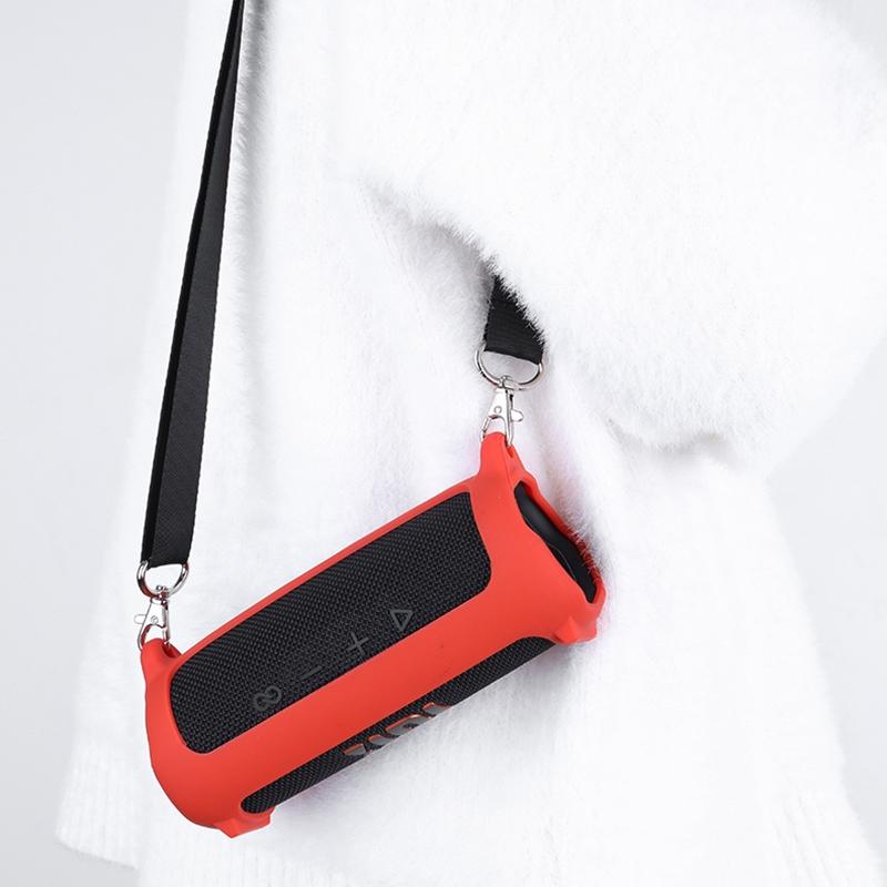 Portable Silicone Case with Shoulder Strap for Jbl Flip 6 Speaker - Red