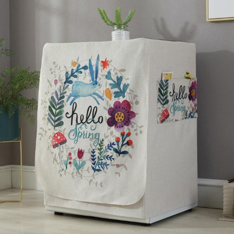 Cartoon Cotton Linen Drum Roller Washing Machine Dust Cover - 83x60x60cm Size - Rabbit