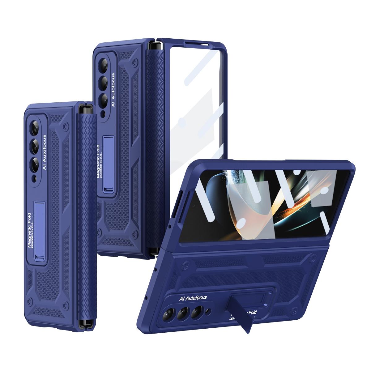 For Samsung Galaxy Z Fold4 5G Telescopic Hinge Foldable Phone Case With Stand - Black