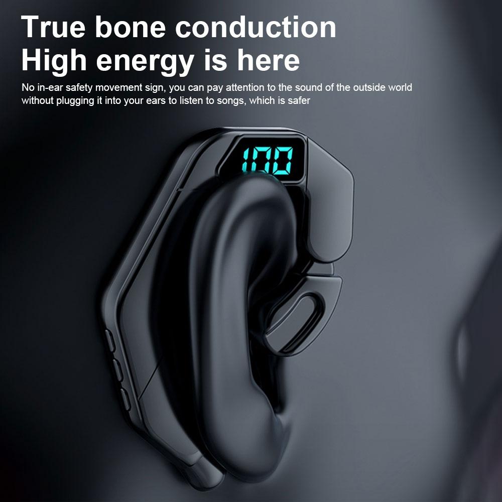 Digital Display Bone Conduction Bluetooth Headset - Sporty Design - White