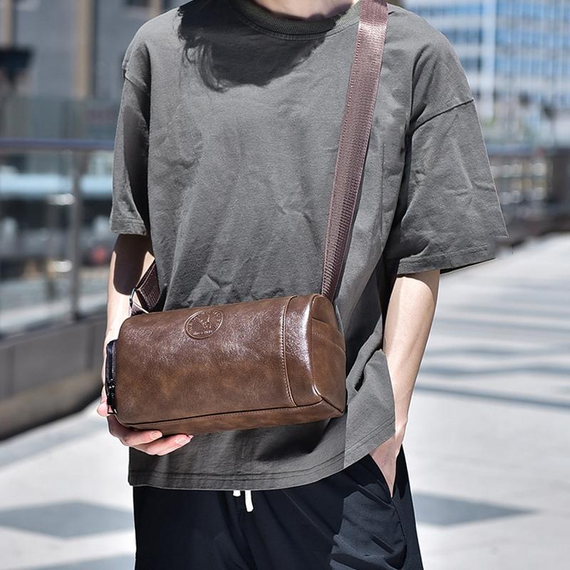 Waterproof Men Crossbody Backpack Large Capacity - Brown