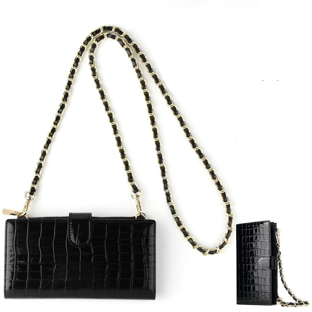 Convertible Crossbody Phone Purse With Chain - Black