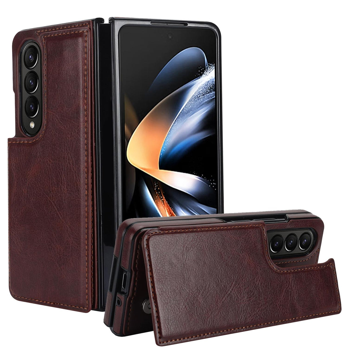 For Samsung Galaxy Z Fold4 5G Full Coverage Double Buckle Phone Case - Brown