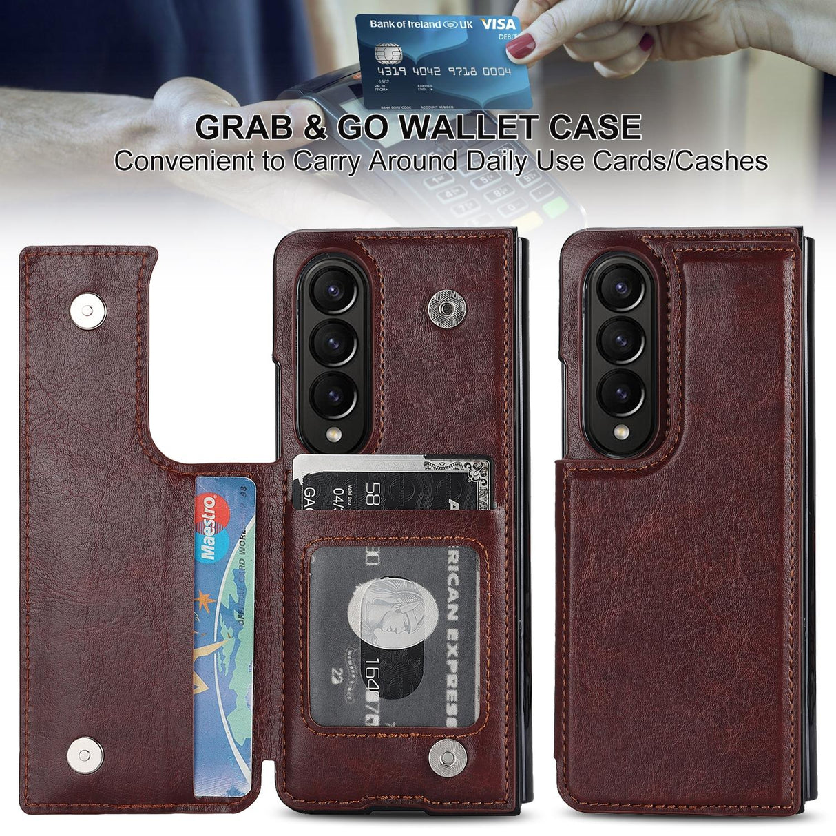 For Samsung Galaxy Z Fold4 5G Full Coverage Double Buckle Phone Case - Brown