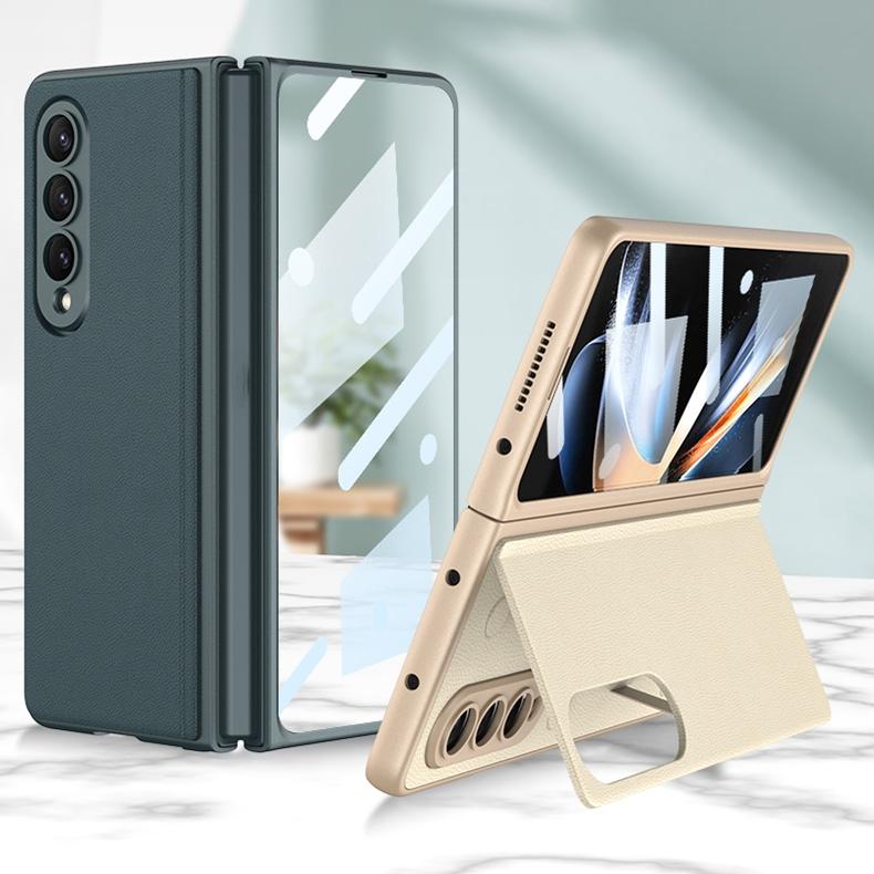 For Samsung Galaxy Z Fold4 5G Foldable Leather Case With Stand - Ultra Thin - Black