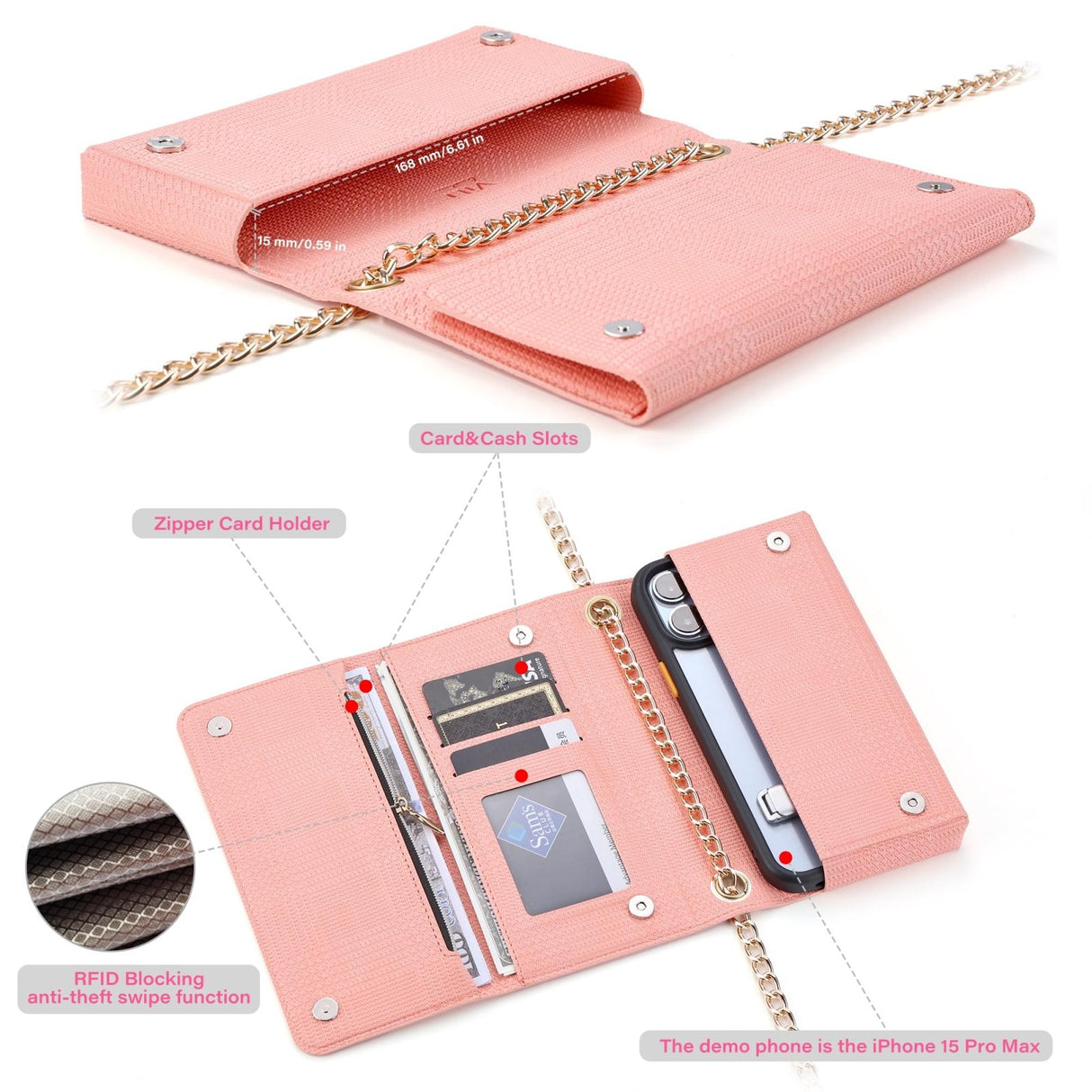 Leather Crossbody Bag With Rfid Protection 20 X 10 X 3.5Cm - Pink