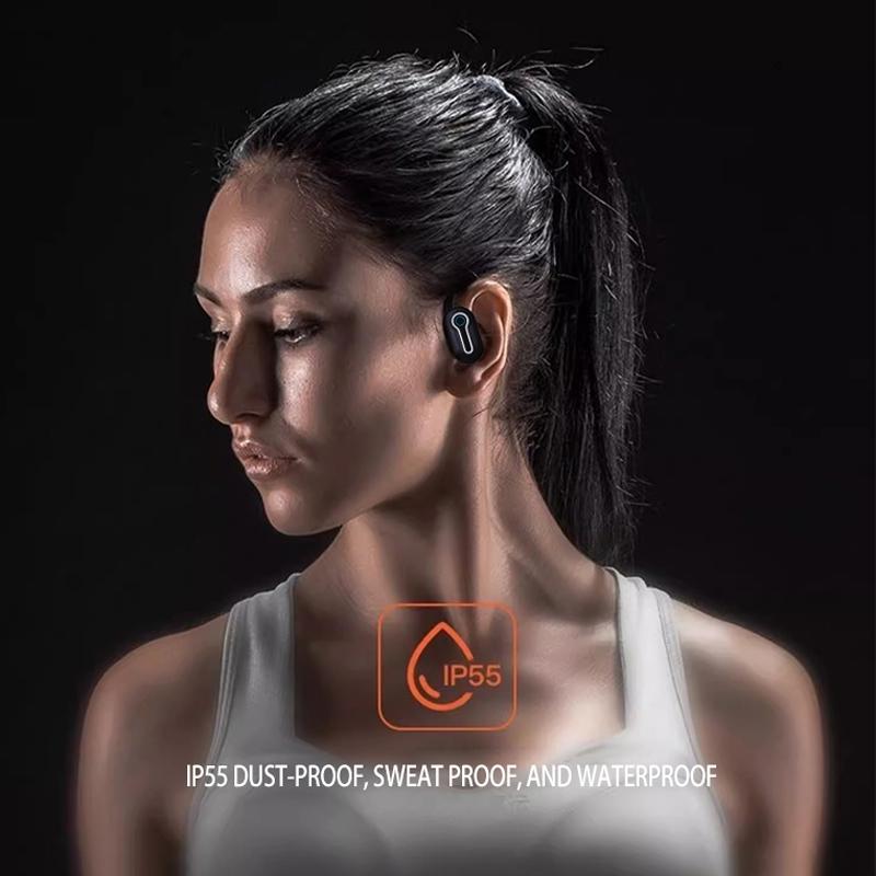 Wireless Stereo Earphones with Charging Case - Hanging Ear Design - White