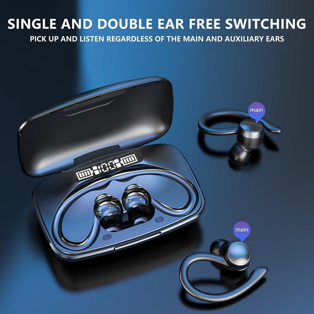 Led Bluetooth Earphones with Noise Reduction and Power Bank Function - Blue
